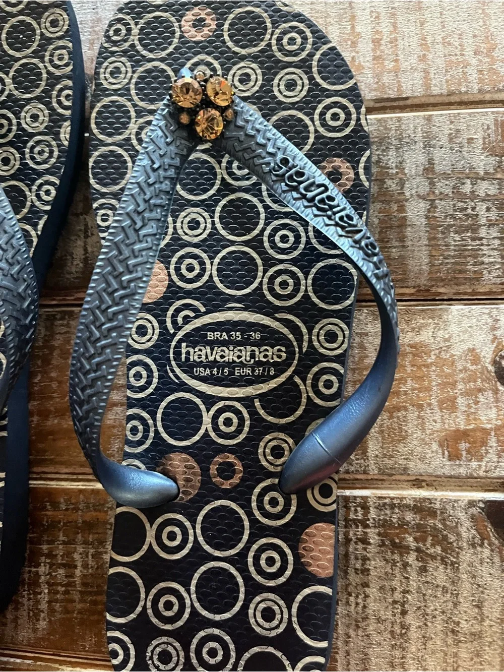 Havaianas Bundle-Black Pair with Gold Accent and Blue Patterned Pair